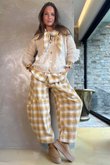 Agnes Plaid Brushed Cotton Barrel Pant Soft Dijon